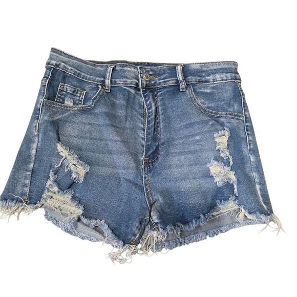Distressed Blue Denim Shorts - Picture 1 of 4